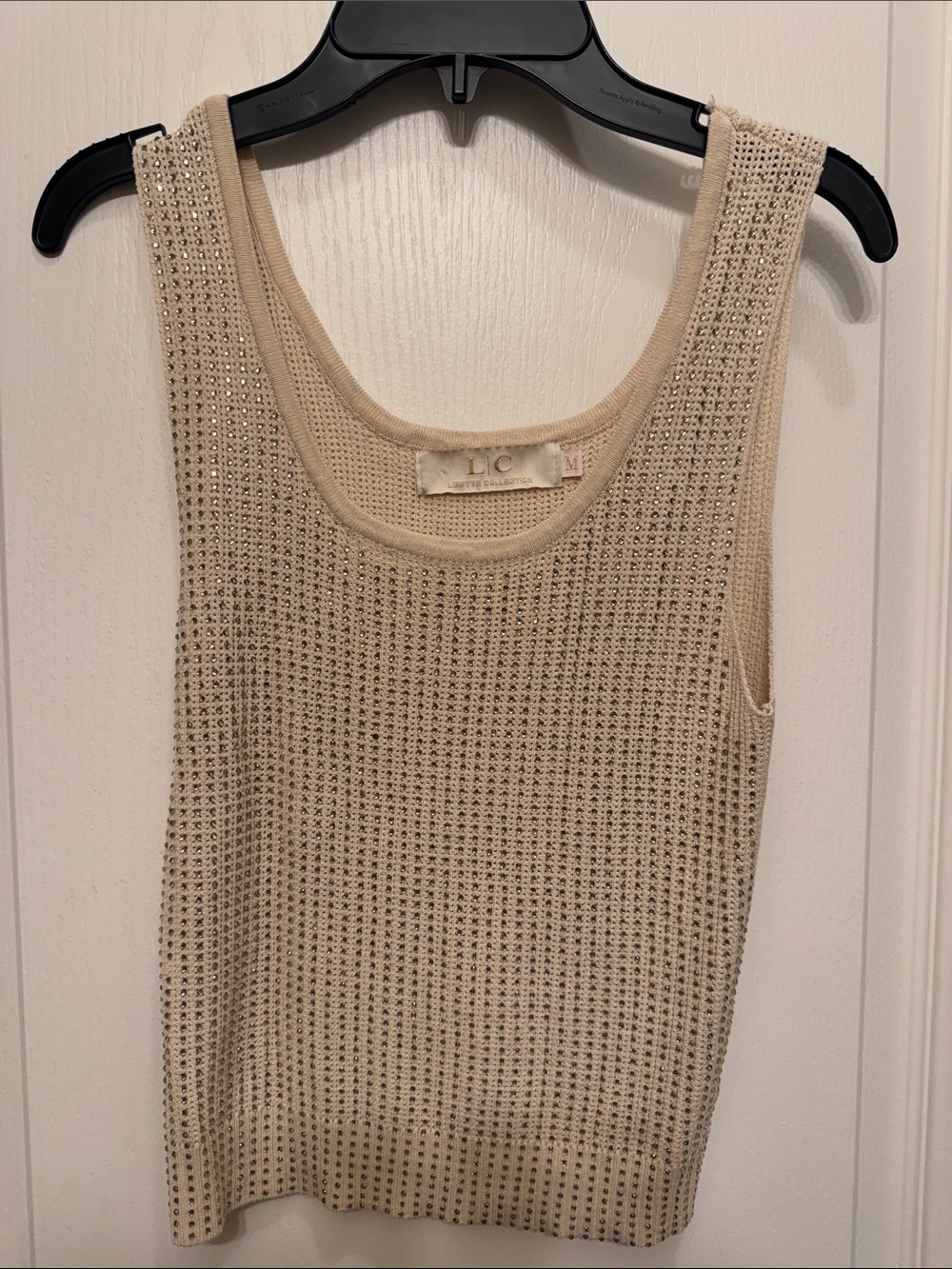 LC Collection Cream Knit Rhinestone Tank Top